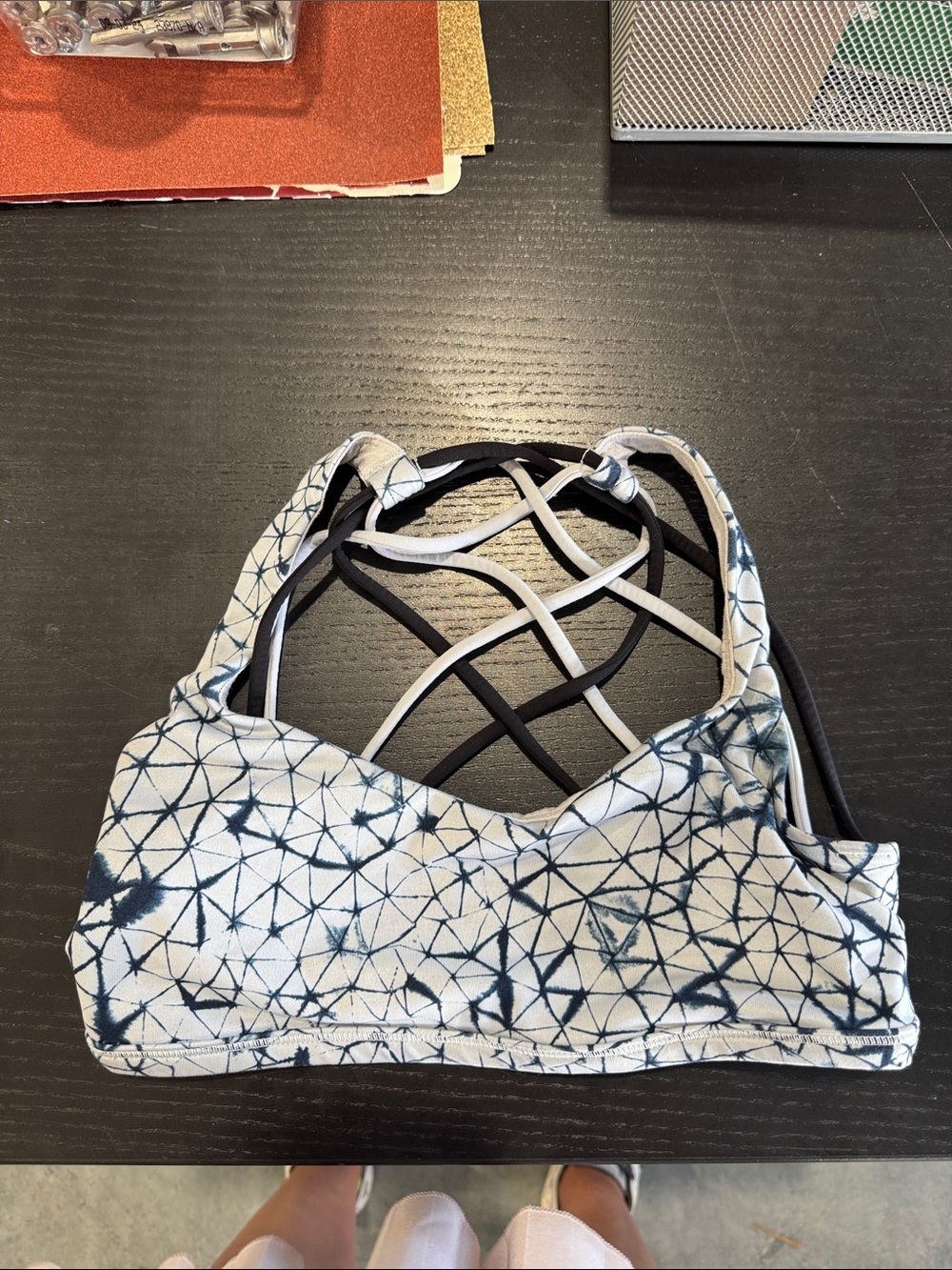 lululemon athletica Tie-Dye Strappy Sports Bra — White & Navy